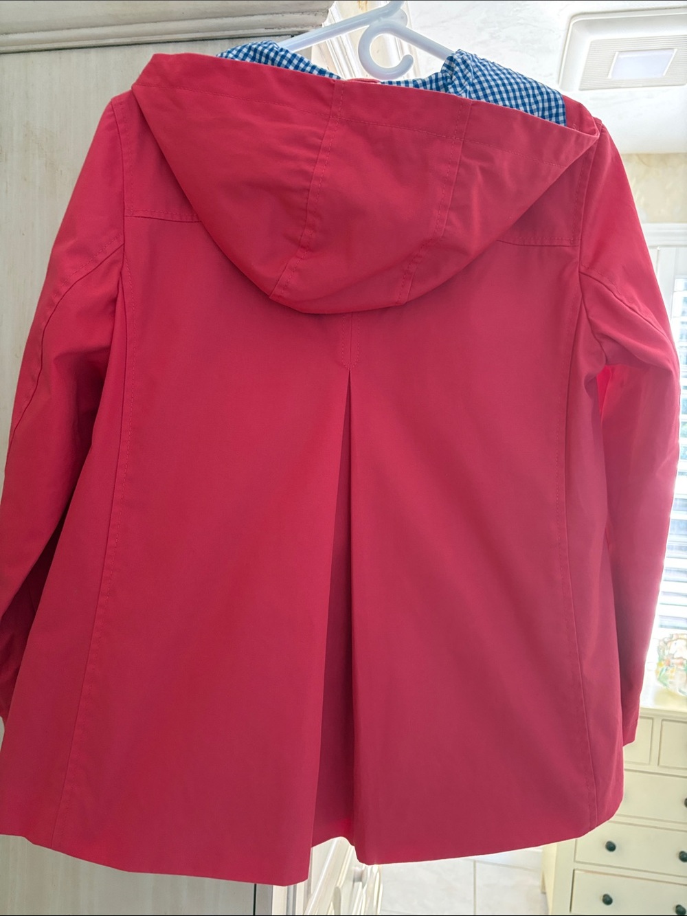 Talbots Rose Colored Hooded Cotton Swing Rain Jacket with Gingham Lining - Picture 11 of 11